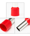 Close-up of red insulated Pro Grade Heavy Duty 6 Gauge Wire Ferrule Connectors Kit For 6 AWG Car Audio and Battery Cables