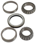 Heavy Duty Trailer Axle Bearing Kit 10000 Pound 10K GD10-51 For Dexter Trailers Replace Worn Bearings, Cut Wobble, And Stabilize Your Utility, Boat, Or Camper Trailer During Hauls. Steel bearing kit parts on white background