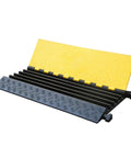 Heavy Duty Cable Protector Ramp 5 Channel 36 Inch Long Black And Yellow Rubber Wire Protector Cord Cover 36000 Lbs Capacity