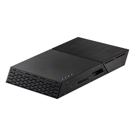 Six Terabyte Nex Gen Nas Server Loaded With Twelve Nvme M Two Ssds And Four Gigs Of Ram Boasting Ten Gb Ethernet And Blazing Fast All Flash Architecture For Zero Lag Media Editing Or Business Backups in sleek black design.