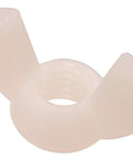 White Nylon Wing Nuts 5/16-18 Coarse Thread Non Conductive Hardware Fasteners Deliver No Sweat Hand Tightening And Quick Change Tool Free Setup For Easy Adjustments And Sweet Secure Fits All Around Eight Pack close-up view of single wing nut