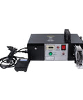 Heavy Duty Electric Terminal Crimping Machine Tool For Fast Wire Cutting Stripping And Non Welded Wire Connection With 9 Precision Dies showing control panel and pedal.