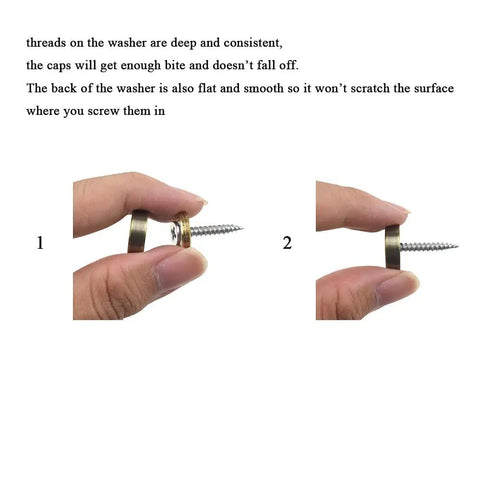 Slick Brushed Copper Mirror Screws With Solid Brass Washers Zero Hassle Install Decorative Fasteners For Bathroom Mirrors Kitchen Backsplash And Weekend Handy Work Projects 8 Pairs, showing washer and screw detail.