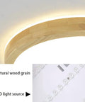 Wooden Flush Mount Ceiling Light Modern Round Fixture with acrylic ring showing natural wood grain and LED light source