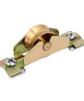 Heavy Duty Brass Slider Roller Pulley Wheel For Window Sash Track Replacement, 20mm size, solid brass assembly, top view.