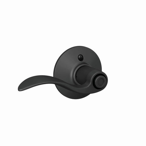 Accent Door Lever Matte Black Privacy Lock For Bedroom And Bathroom Doors With Push Button Inside Unlock, front view