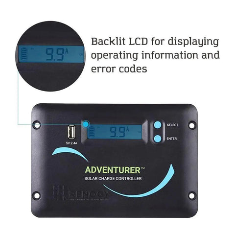 Heavy Duty 30A PWM Solar Charge Controller 12V 24V Auto Sensing With Front View Display, LCD with error codes, USB port.