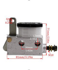 Side view of Disc Brake Master Cylinder Pump for Go Kart ATV UTV with measurements, hydraulic system replacement part.