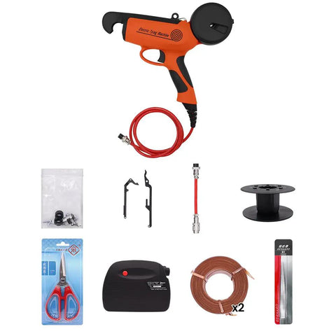 No Sweat Battery Powered Electric Plant Twist Tie Machine For Rapid Trellising And Crop Training Heavy Duty Hand Held Grower Tool For Vineyards with accessories.
