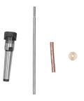 Pro Horett Stainless Steel Woodturning Pen Mandrel With Morse 2 Taper Shank and Smooth Rust Resistant Grip For Lathes That Hold Workpieces Tight disassembled parts including mandrel, rod, and washers.