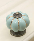 Sky blue ceramic pumpkin knob from 5 Pack Retro Vintage Ceramic Pumpkin Cabinet Knobs Set For Kitchen Cabinets Drawers Dresser Cupboard Pull Handles Includes 3 Kinds Of Screws Sky Blue Enhances Vintage Charm For Furniture With Easy Install And Durable Gloss Finish