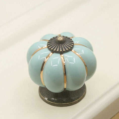 Sky blue ceramic pumpkin knob from 5 Pack Retro Vintage Ceramic Pumpkin Cabinet Knobs Set For Kitchen Cabinets Drawers Dresser Cupboard Pull Handles Includes 3 Kinds Of Screws Sky Blue Enhances Vintage Charm For Furniture With Easy Install And Durable Gloss Finish