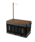 Huge Capacity Folding Storage Bin Built Like A Tank Stackable Wooden Lid Camping Crate with a wooden top and hook.
