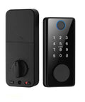 Keyless Entry Smart Deadbolt With Phone App Control And Biometric Fingerprint Entry featuring black design and keypad access.