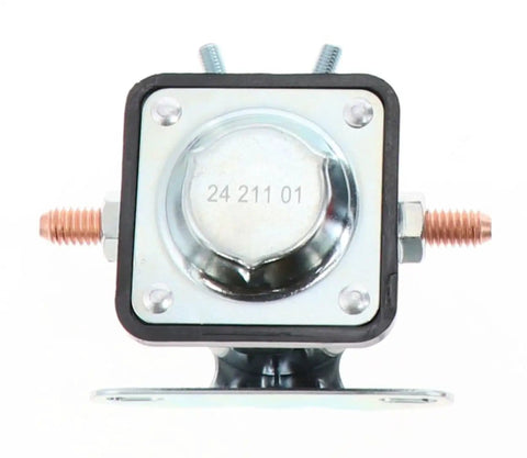 Front view of SS581T Starter Solenoid Replacement For Cars And Trucks, showcasing durable metal and premium coil.