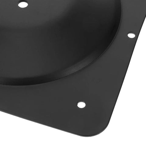 Close-up of Badass Heavy Duty Cast Iron Table Leg Connector Plate With Screw, showing durable black finish and mounting holes.
