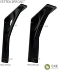 Galveston 4 Piece Center Brace Bracket Set For Shelves And Displays, Powder Coated Black, showing single and triple brace sizes.