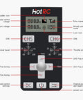 CT6A 6 Channel 2.4GHz RC Transmitter And Receiver Kit control panel with LED screen showing voltage and trim settings.