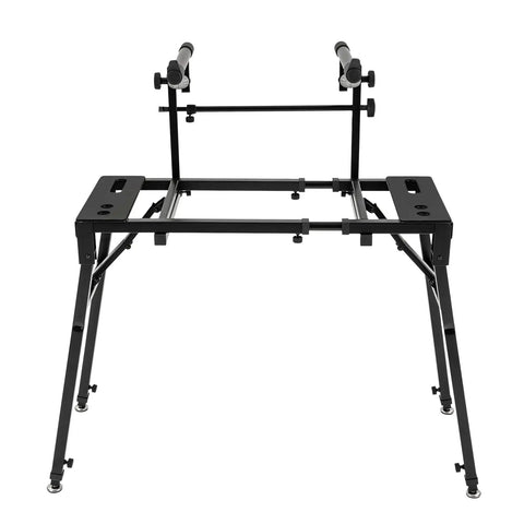 Black metal Portable Dual Laptop Stand With Adjustable Height And 2 Tier DJ Workstation Keyboard Holder Piano Rack Mount Platform for Studio Gear