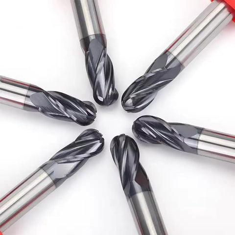Extra Long 3/8 Inch Carbide Ball Nose End Mill For Alloy And Hardened Steels, 4 Inch Overall Length, Four Flute, HRC 55 AlTiN Coating CNC Router Bit For Boss Level Precision Metalworking, 1 Piece