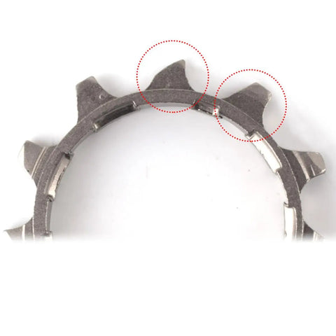 Close-up of sprocket teeth on 11T gear from Sprocket Replacement Kit For Mountain Bikes 11T And 13T Chrome Steel Sprockets Nickel Plated