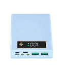 Top Shelf Digital Display 18650 Battery Holder Box With Fast Charge Circuitry Heavy Duty Diy Storage Case For Flat Top Cells, blue casing with LCD panel.
