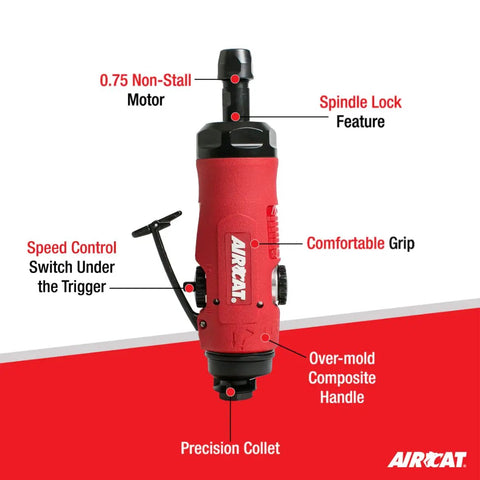 Reversible Straight Die Grinder 0.75 HP Pneumatic Tool With 20000 RPM Quiet Power Ergonomic Handle Easy Forward Reverse Switch Pro Grade