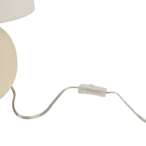 Close-up of 18 Inch Off White Round Metal Table Lamp With Black Cord, On Off Switch, E26 Bulb Compatible, Minimal Assembly. Focus on switch.