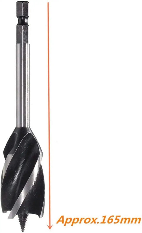Killer Cut 11 Piece Hex Shank Wood Drill Bit Set 10mm To 32mm with a single spiral bore drill bit approx. 165mm in length.