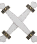 Slick Vintage Zinc Alloy Cabinet Pulls With White PU Leather Grip, 2 Pack, showing front view of leather and metal details