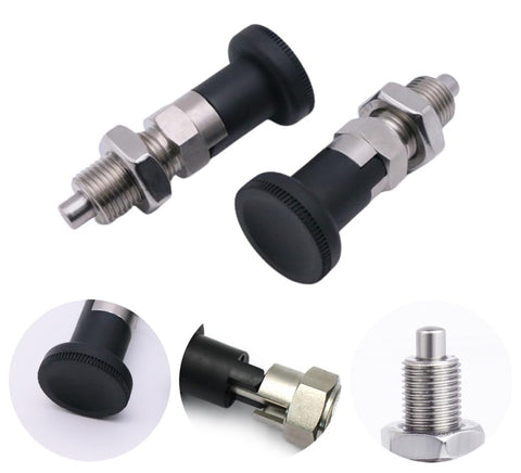 Two Pack Push Fit Ball Nose Spring Plungers Self Locking Indexing Pins With Lock Nut M10 Carbon Steel for fixtures and jigs.