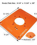 Precision Aluminum Router Table Insert Plate For Easy Inverted Router Mounting, 9-1/4 x 11-3/4 Inch Size, orange color