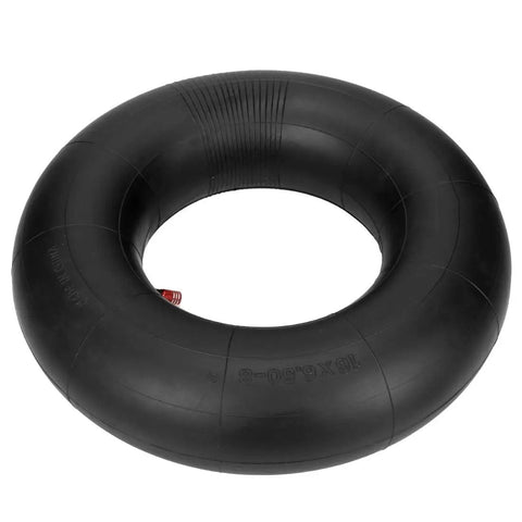 Heavy Duty Inner Tubes For 16x6.50-8 And 16x7.50-8 With Straight Valve Stem, black rubber construction, side view on white background