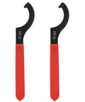 Heavy Duty ER32 Collet Wrench Made From High Speed Steel For Lathe Machines With 48-52HRC Heat Treated Grip Spanner Tool shown in red and black.