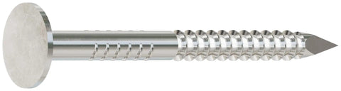 Heavy Duty Stainless Steel Roofing Nails 1 3/4 Inch Annular Ring Shank Diamond Point Flat Head fastener side view showing detailed structure
