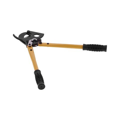 LK 760L Heavy Duty Manual Cable Cutter With Ergonomic Plastic Handle For Aluminum Cables And Stranded Wires 500mm² Capacity Steel Blade Ratchet Mechanism, view of cutter with yellow handles.