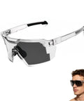 Top Shelf Photochromic Safety Glasses With UV400 Polarized Lenses For Kick Butt Glare Free Vision And Smooth Sun To Shade Adaptation Daily And Weekend Use, clear frame and gray tint.