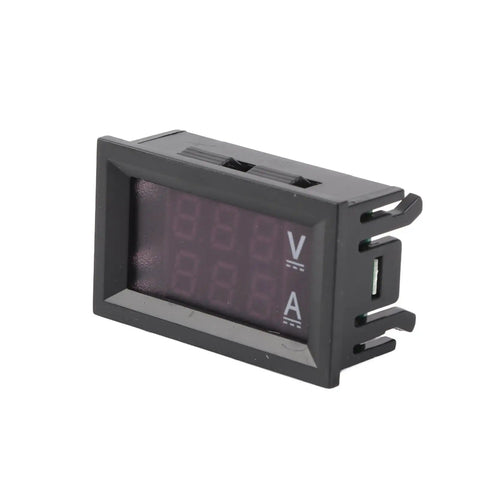 Side view of Digital Voltmeter Ammeter Multimeter With LED Display Dual Range DC 0V To 100V Current Meter, black casing, compact design
