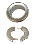 Heavy Duty Steel Fire Sprinkler Escutcheon Trim Plate Recessed Retrofit Cover With Slick Chrome Finish Split Inner Ring Build Fits Half Inch Npt Heads Hassle Free Swap Without Draining Lines, showing chrome steel split ring design.