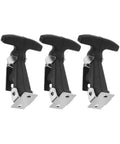 Three Five Piece Flexible Grippy Rubber Latch Set With T Handle Draw Hasp Hood Lock in black and metallic finish