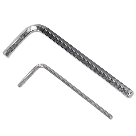 Two silver hex keys from the Internal PVC Pipe Cutter Kit With Adjustable Depth Gauge Guide Pro Grade Tool 6 Replacement Saw Blades And 4 Grinding Discs Easy Inside Cut For Plumbing Repairs Durable All In One Handy Set.