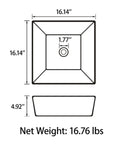 Diagram of White Square Ceramic Countertop Vessel Sink For Bathroom 16 By 16 By 4.92 Inches Durable Ceramic With No Fuss Surface Mount Installation