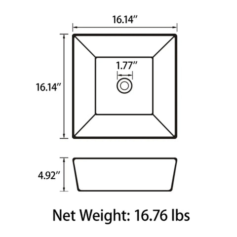Diagram of White Square Ceramic Countertop Vessel Sink For Bathroom 16 By 16 By 4.92 Inches Durable Ceramic With No Fuss Surface Mount Installation