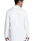 Back view of Men's 30 Inch Lab Coat White Consultation Coat With Durable Mechanical Stretch Fabric, professional medical wear