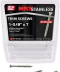 PrimeGuard Max Deck Screws For Exterior Projects With Hand Drive Trim Head, T-17 Star Drive, Stainless Steel 316, 7 X 1-5/8 Inch, 1 Lb Pack, Quick Installation No Pre-Drill, Rust Resistant For Treated Wood And Hardwood displayed in packaging with screws.