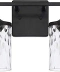 Colton Mid-Century Clear Water Glass Bathroom Vanity Light, Four-Light Matte Black Wall Fixture, 400 Total Watts front view