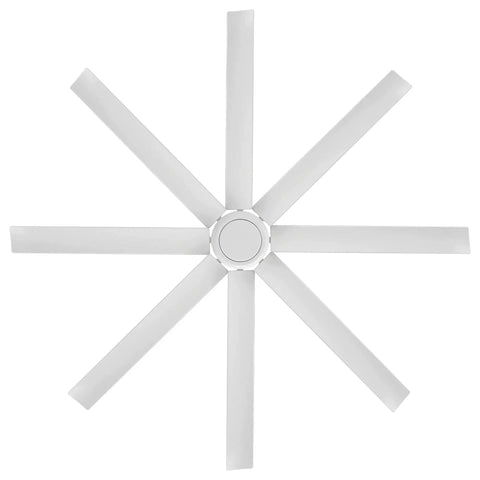 Super Chill Outdoor Ceiling Fan For Patios And Decks With Easy Peasy Smart App Control And Remote In Slick Matte White Finish, top view.