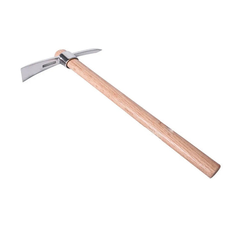 Stainless Steel Pickaxe Mattock For Gardening And Outdoor Work Handheld Tool with wooden handle on white background