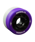 Gentry Roller Skate Wheels Narrow 38mm Width and 62mm Diameter Vanguard Urethane Nylon Hub 8 Pack Sabres 96A 92A For Street Cruising And Tricks On Any Road, purple and white wheel close-up