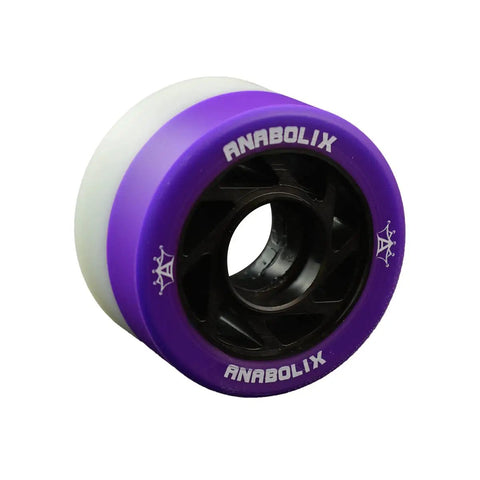 Gentry Roller Skate Wheels Narrow 38mm Width and 62mm Diameter Vanguard Urethane Nylon Hub 8 Pack Sabres 96A 92A For Street Cruising And Tricks On Any Road, purple and white wheel close-up